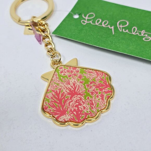 Lilly Pulitzer ✦ Shell Yeah Keychain ✦ Pink Green Tropical Seashell Design NWT - Picture 3 of 4